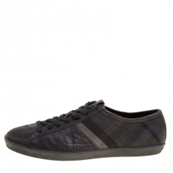 Burberry Black/Dark Green Leather and Check Canvas Sneakers Size 43