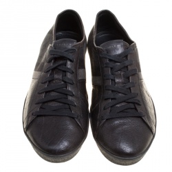 Burberry Black/Dark Green Leather and Check Canvas Sneakers Size 43