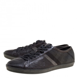 Burberry Black/Dark Green Leather and Check Canvas Sneakers Size 43