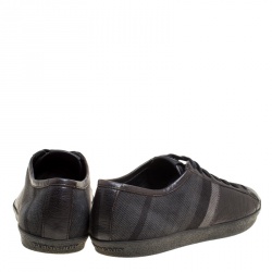 Burberry Black/Dark Green Leather and Check Canvas Sneakers Size 43