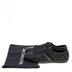 Burberry Black/Dark Green Leather and Check Canvas Sneakers Size 43