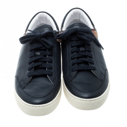 Burberry Blue/Beige Leather and House Check Canvas Sneakers Size 42