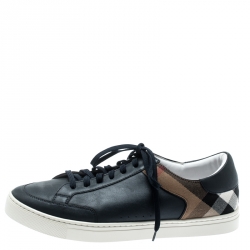 Burberry Blue/Beige Leather And House Check Canvas Sneakers Size 42