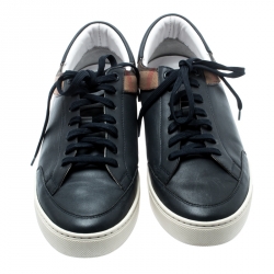 Burberry Blue/Beige Leather And House Check Canvas Sneakers Size 42