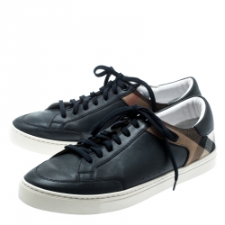 Burberry Blue/Beige Leather And House Check Canvas Sneakers Size 42