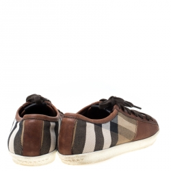 Burberry Brown Nova Check Canvas And Leather Cap Toe Low Top Sneakers Size 40