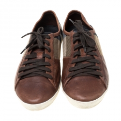 Burberry Brown Nova Check Canvas And Leather Cap Toe Low Top Sneakers Size 40