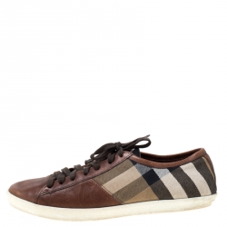 Burberry Brown Nova Check Canvas And Leather Cap Toe Low Top Sneakers Size 40