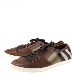Burberry Brown Nova Check Canvas And Leather Cap Toe Low Top Sneakers Size 40