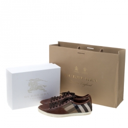 Burberry Brown Nova Check Canvas And Leather Cap Toe Low Top Sneakers Size 40