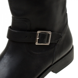 Pre Owned Burberry Black Leather Buckle Knee High Boots Size 41