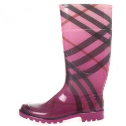 Pre Owned Burberry Purple Novacheck Rubber Rain Boots Size 39