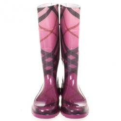 Pre Owned Burberry Purple Novacheck Rubber Rain Boots Size 39