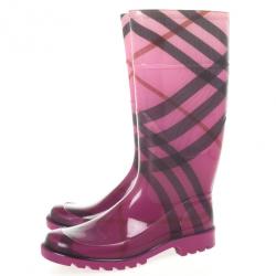 Pre Owned Burberry Purple Novacheck Rubber Rain Boots Size 39