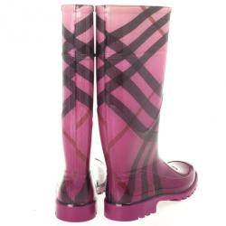 Pre Owned Burberry Purple Novacheck Rubber Rain Boots Size 39