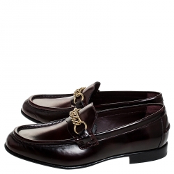 Burberry Burgundy Leather Solway Chain Detail Slip On Loafers Size 40.5