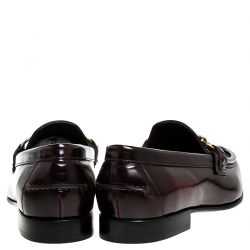 Burberry Burgundy Leather Solway Chain Detail Slip On Loafers Size 40.5