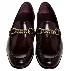Burberry Burgundy Leather Solway Chain Detail Slip On Loafers Size 40.5