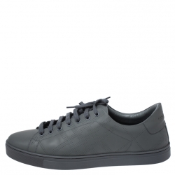 Burberry Dark Grey Perforated Leather Check Albert Sneakers Size 46