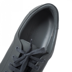 Burberry Dark Grey Perforated Leather Check Albert Sneakers Size 46