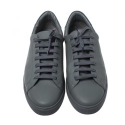 Burberry Dark Grey Perforated Leather Check Albert Sneakers Size 46