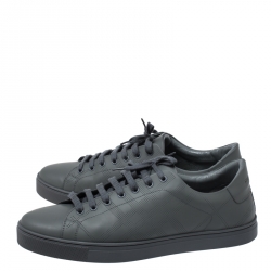 Burberry Dark Grey Perforated Leather Check Albert Sneakers Size 46