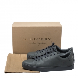 Burberry Dark Grey Perforated Leather Check Albert Sneakers Size 46