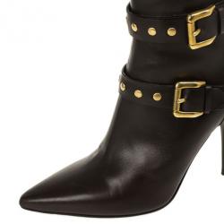 مملوكة مسبقًا Burberry Brown Inset Check Print Leather Boots Size 37