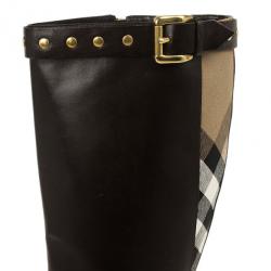 مملوكة مسبقًا Burberry Brown Inset Check Print Leather Boots Size 37