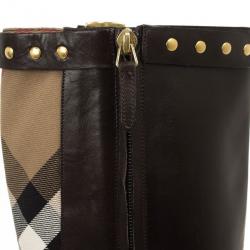 مملوكة مسبقًا Burberry Brown Inset Check Print Leather Boots Size 37