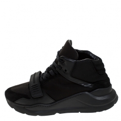 Pre Owned Burberry Black Nylon, Suede and Leather Lace Hi Top Sneakers Size 42