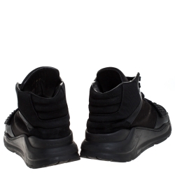 Pre Owned Burberry Black Nylon, Suede and Leather Lace Hi Top Sneakers Size 42