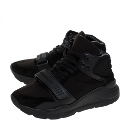 Pre Owned Burberry Black Nylon, Suede and Leather Lace Hi Top Sneakers Size 42