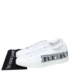 Pre Owned Burberry White Doodle Print Leather Sneakers Size 43