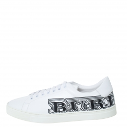 Pre Owned Burberry White Doodle Print Leather Sneakers Size 43