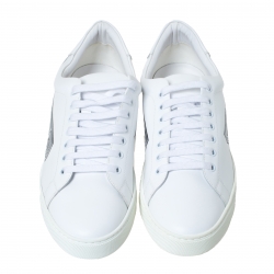 Pre Owned Burberry White Doodle Print Leather Sneakers Size 43