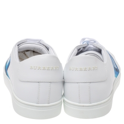 Pre Owned Burberry White/Blue Graffiti Print Leather Low Top Sneakers Size 45