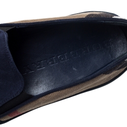 Burberry Blue Suede And House Check Canvas Gauden Slip On Sneakers Size 41