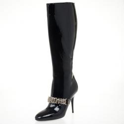 Pre Owned Burberry Black Patent Leather Chain Boots Size 37