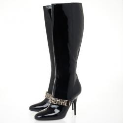 Pre Owned Burberry Black Patent Leather Chain Boots Size 37