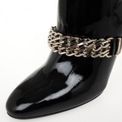 Pre Owned Burberry Black Patent Leather Chain Boots Size 37