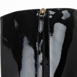 Pre Owned Burberry Black Patent Leather Chain Boots Size 37