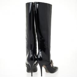 Pre Owned Burberry Black Patent Leather Chain Boots Size 37