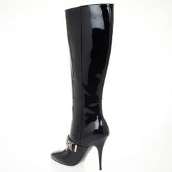 Pre Owned Burberry Black Patent Leather Chain Boots Size 37