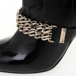 Pre Owned Burberry Black Patent Leather Chain Boots Size 37