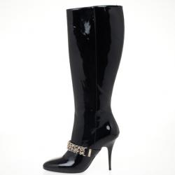 Pre Owned Burberry Black Patent Leather Chain Boots Size 37