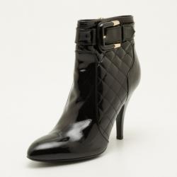 مملوكة مسبقًا Burberry Black Quilted Patent Leather Ankle Boots Size 40