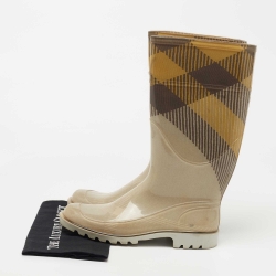Burberry Grey/Beige Rubber Rain Boots Size 40