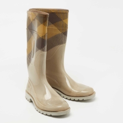 Burberry Grey/Beige Rubber Rain Boots Size 40