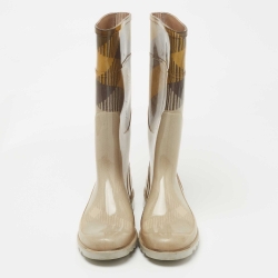 Burberry Grey/Beige Rubber Rain Boots Size 40